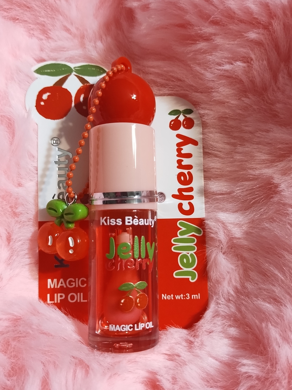 Kiss Beauty Jelly Cherry Magic Lip Oil - Red w/Cherry Charm